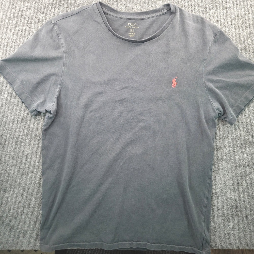Polo Ralph Lauren T-Shirt Mens Large Gray Cotton Custom Fit Red Pony Logo Tee